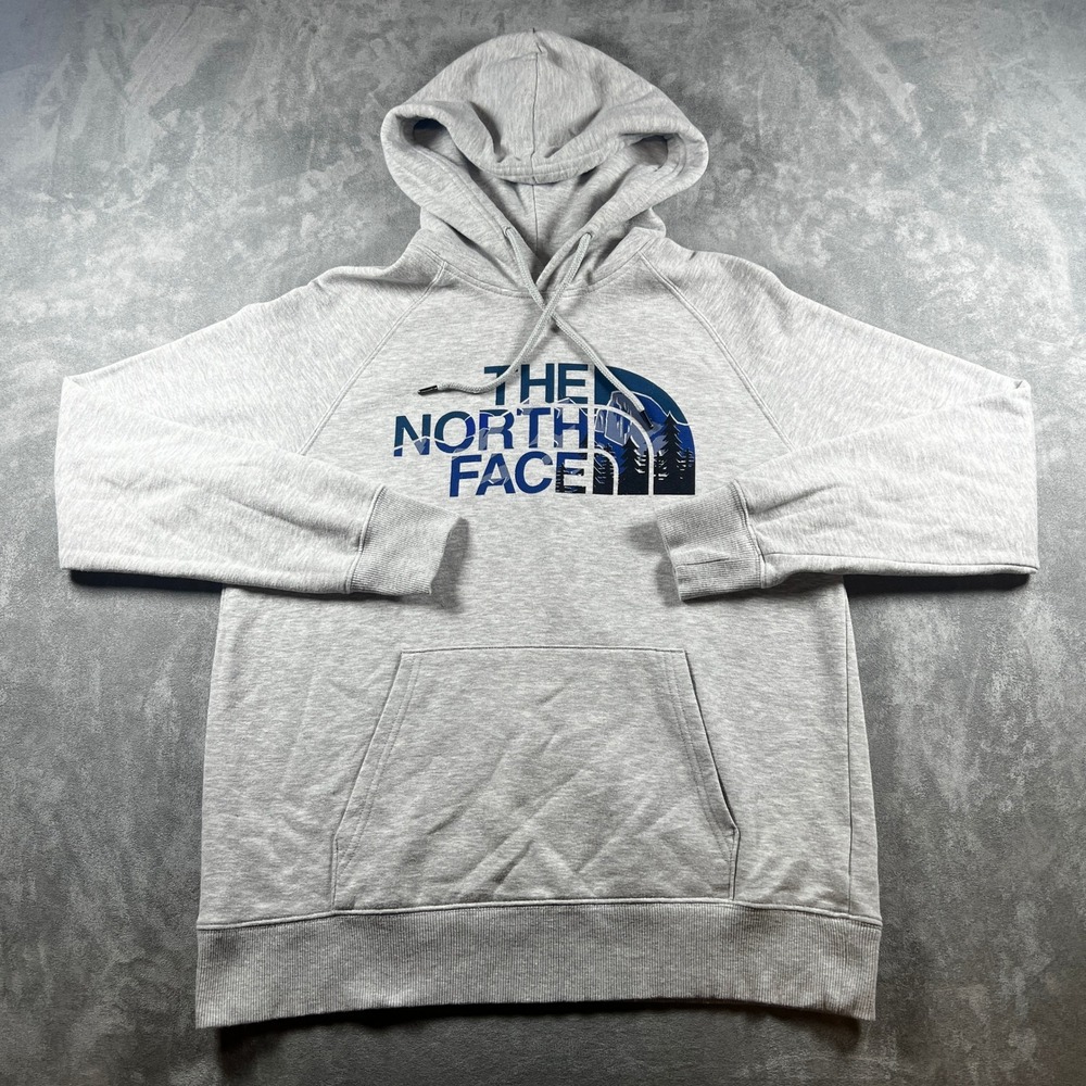 The North Face Womens Gray Mountain Graphic Logo Hoodie Pullover Size Medium